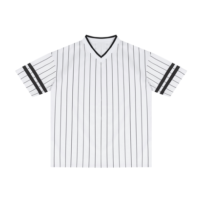 Unisex Striped Loose V-Neck T-Shirt in white