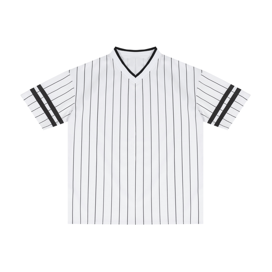 Unisex Striped Loose V-Neck T-Shirt in white