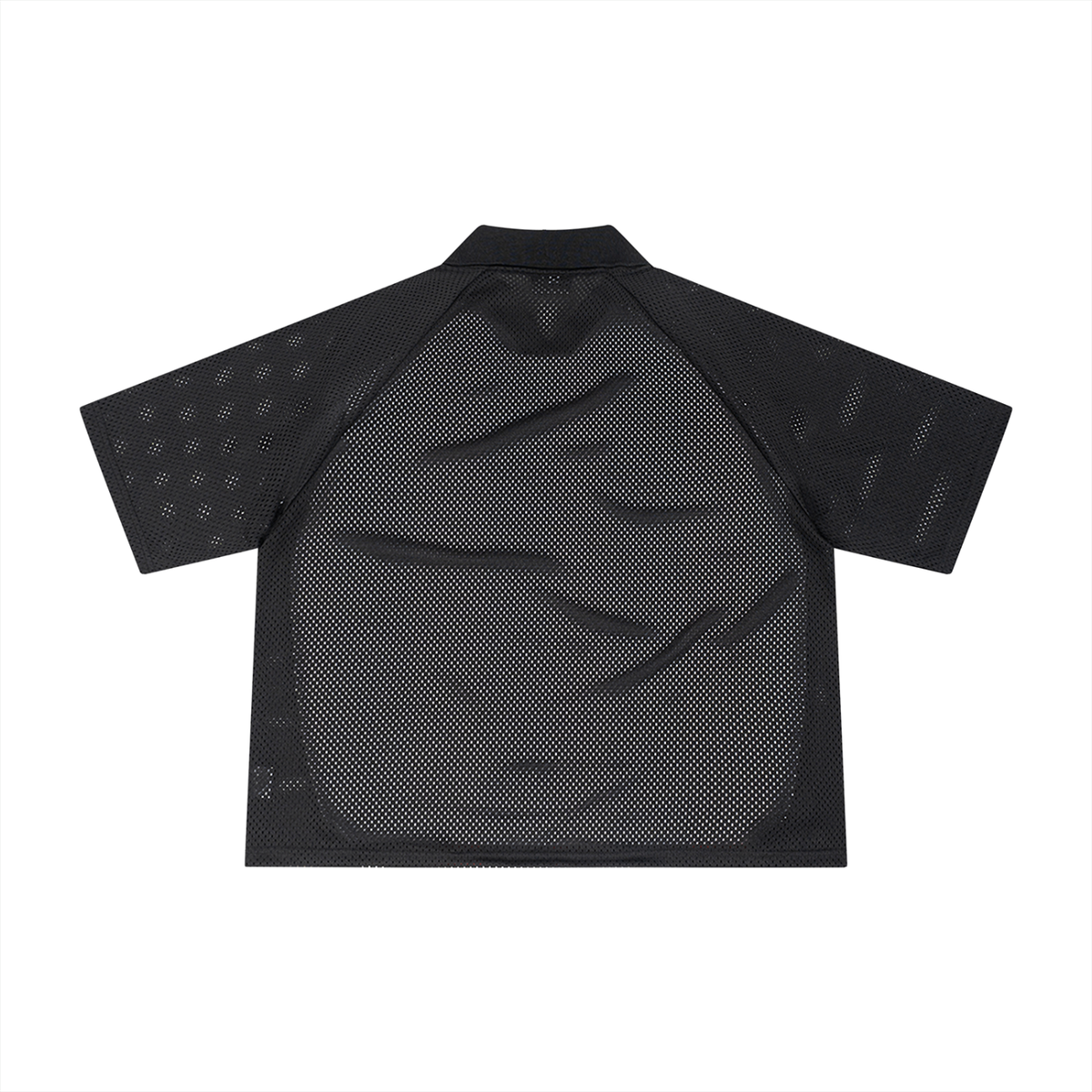 Unisex Striped Mesh Boxy Soccer Jersey in black with red, alternate angle