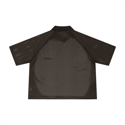 Unisex Striped Mesh Boxy Soccer Jersey in coffee with apricot, alternate angle