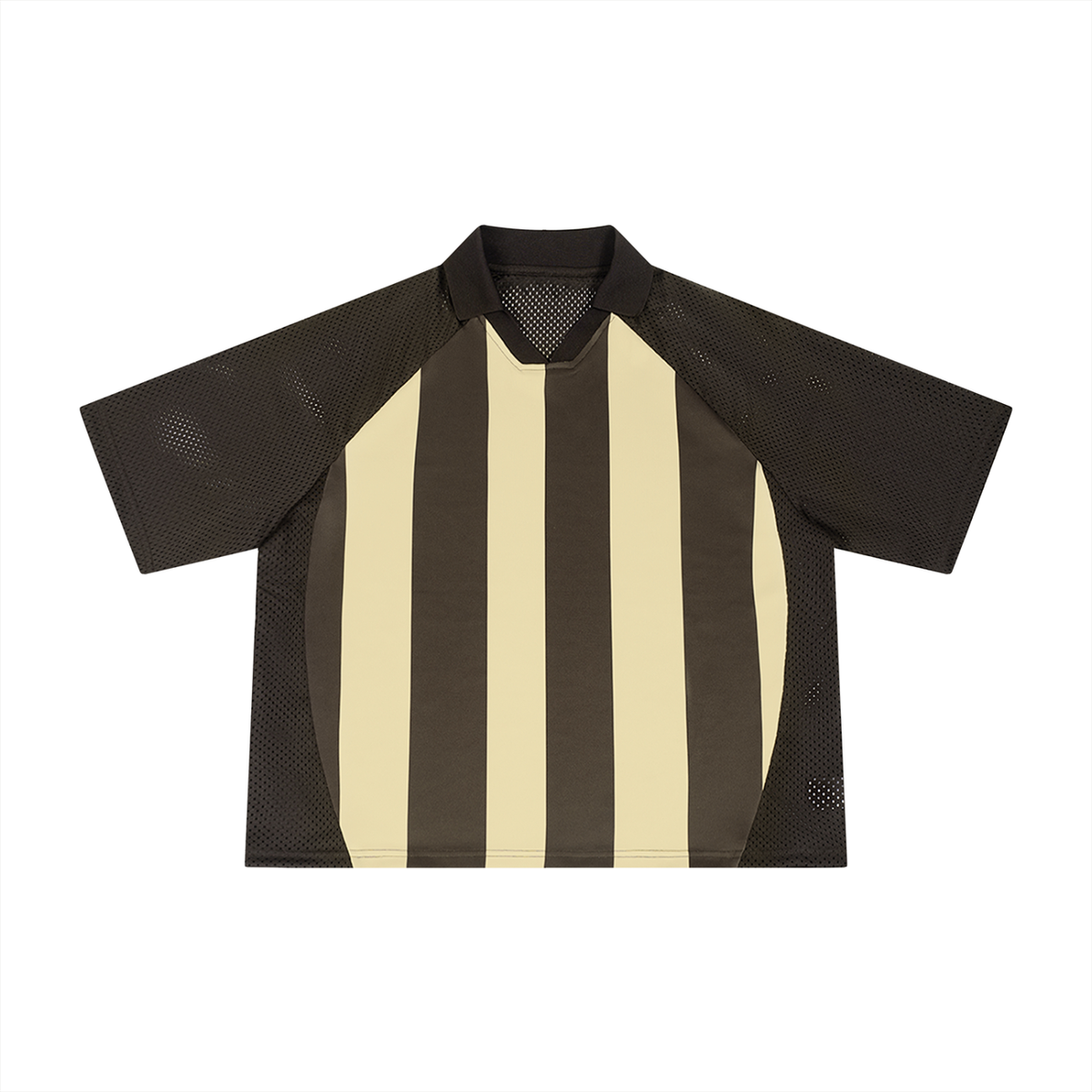 Unisex Striped Mesh Boxy Soccer Jersey in coffee with apricot