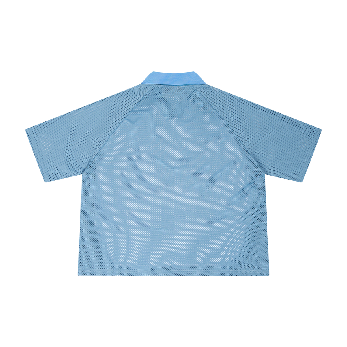 Unisex Striped Mesh Boxy Soccer Jersey in sky blue with white, alternate angle