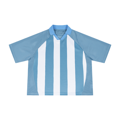 Unisex Striped Mesh Boxy Soccer Jersey in sky blue with white