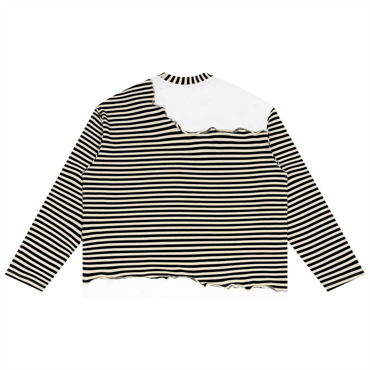 Unisex Striped Panel Boxy Long Sleeve T-Shirt in apricot with black, alternate angle