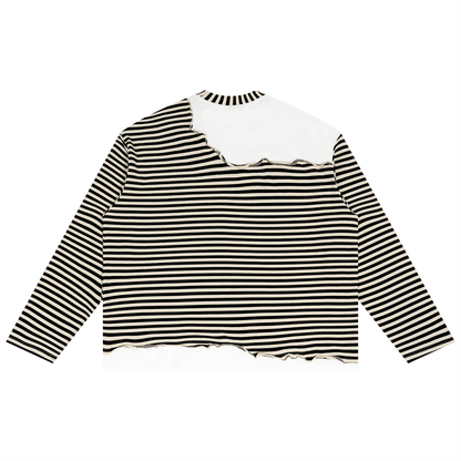 Unisex Striped Panel Boxy Long Sleeve T-Shirt in apricot with black, alternate angle