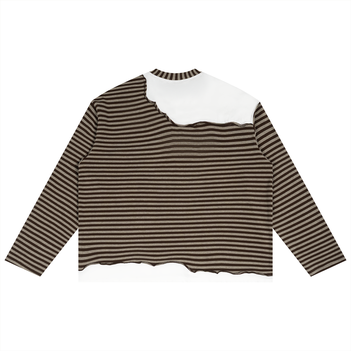 Unisex Striped Panel Boxy Long Sleeve T-Shirt in coffee with gray, alternate angle