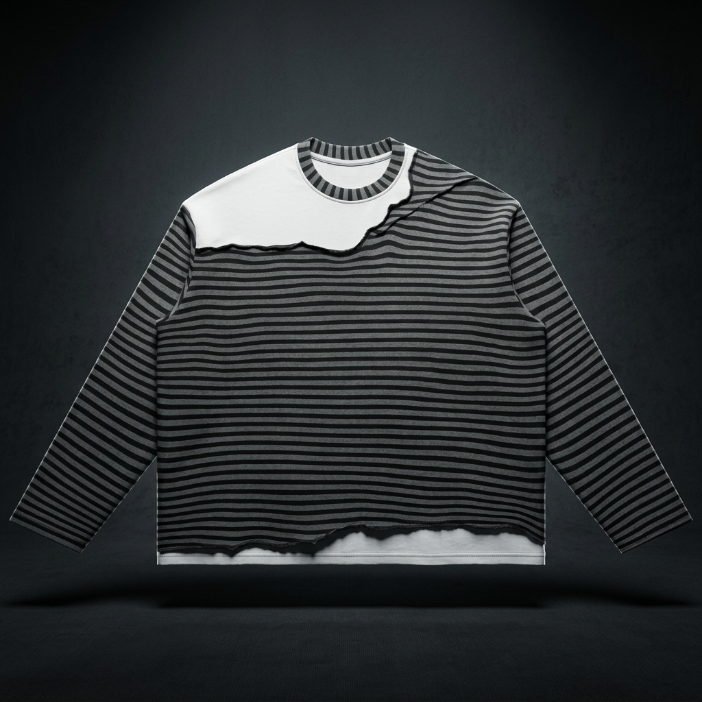 Unisex Striped Panel Boxy Long Sleeve T-Shirt, view 1
