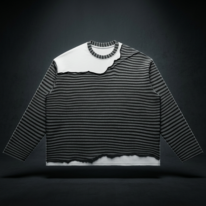 Unisex Striped Panel Boxy Long Sleeve T-Shirt, view 1