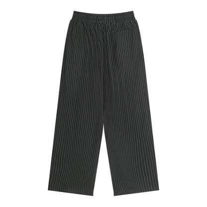 Unisex Striped Pleated Pants in black, alternate angle