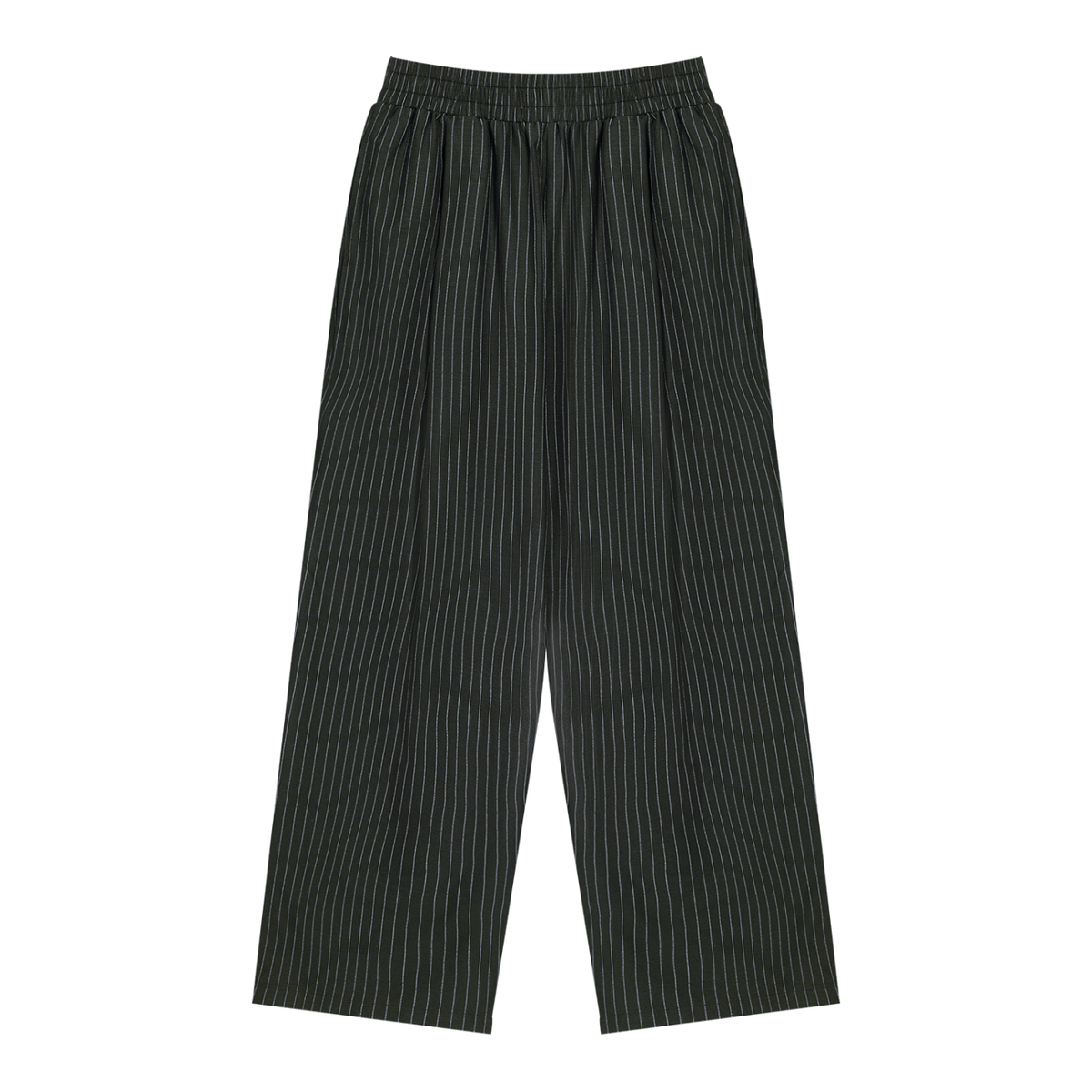 Unisex Striped Pleated Pants in black