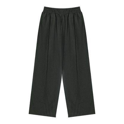 Unisex Striped Pleated Pants in black