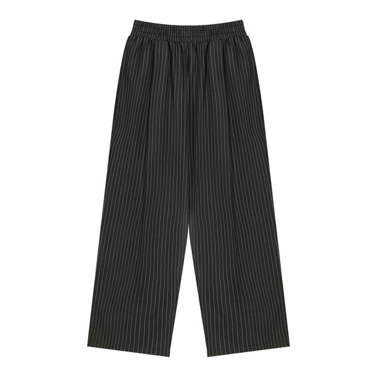 Unisex Striped Pleated Pants in black