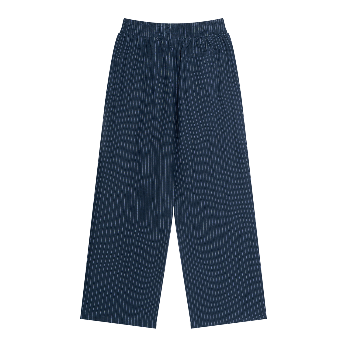 Unisex Striped Pleated Pants in navy blue, alternate angle