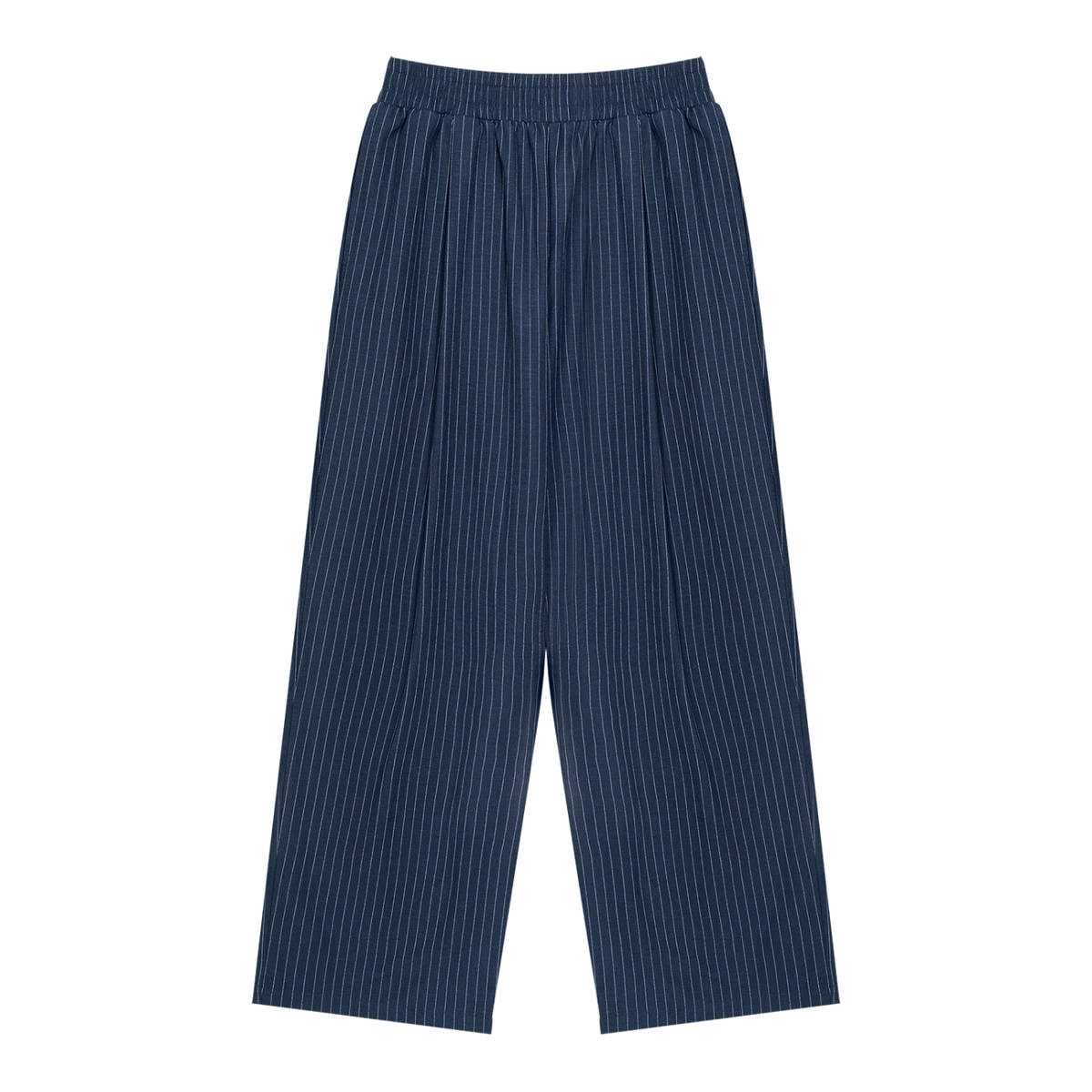 Unisex Striped Pleated Pants in navy blue