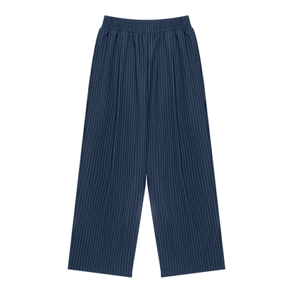 Unisex Striped Pleated Pants in navy blue
