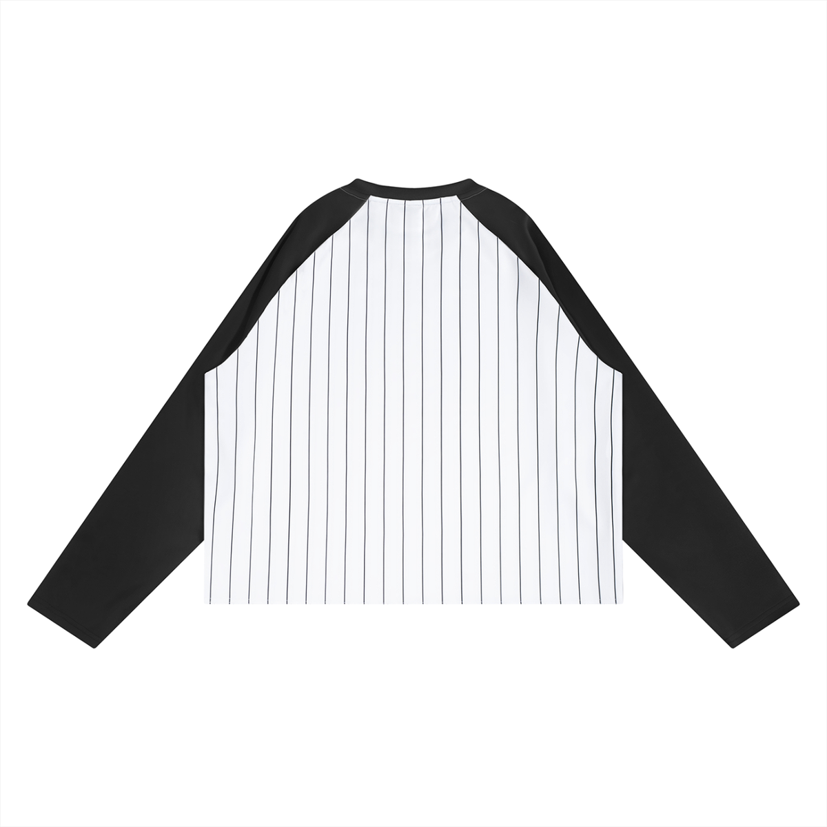 Unisex Striped Raglan Long Sleeve T-Shirt in black with white, alternate angle