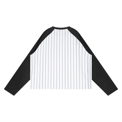 Unisex Striped Raglan Long Sleeve T-Shirt in black with white, alternate angle