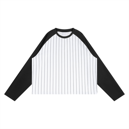 Unisex Striped Raglan Long Sleeve T-Shirt in black with white