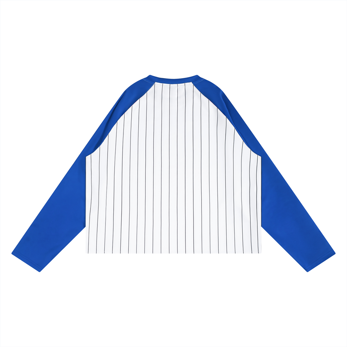 Unisex Striped Raglan Long Sleeve T-Shirt in colorful blue with white, alternate angle