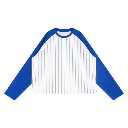 Unisex Striped Raglan Long Sleeve T-Shirt in colorful blue with white