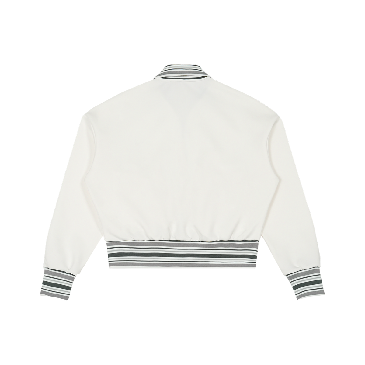 Unisex Striped Rib Collar Zip Jacket in white, alternate angle