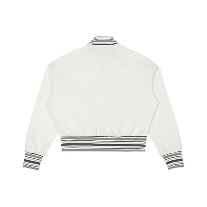 Unisex Striped Rib Collar Zip Jacket in white, alternate angle