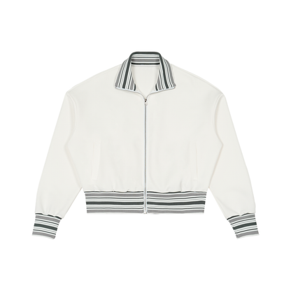 Unisex Striped Rib Collar Zip Jacket in white