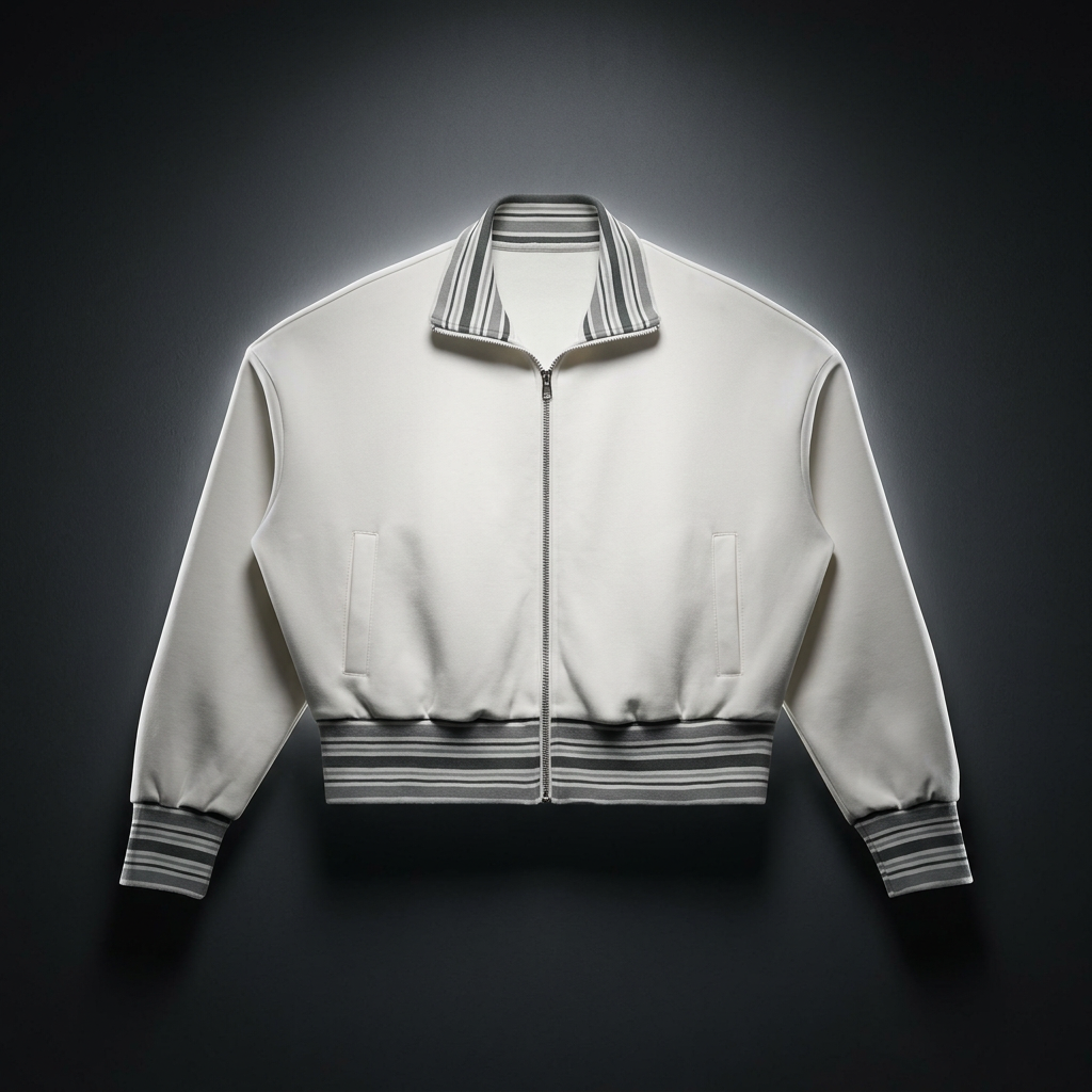 Unisex Striped Rib Collar Zip Jacket