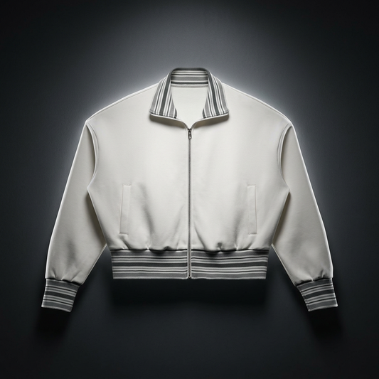 Unisex Striped Rib Collar Zip Jacket