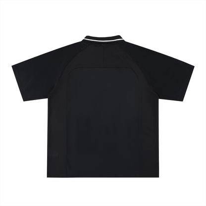 Unisex Striped V-Neck Soccer Jersey in black, alternate angle