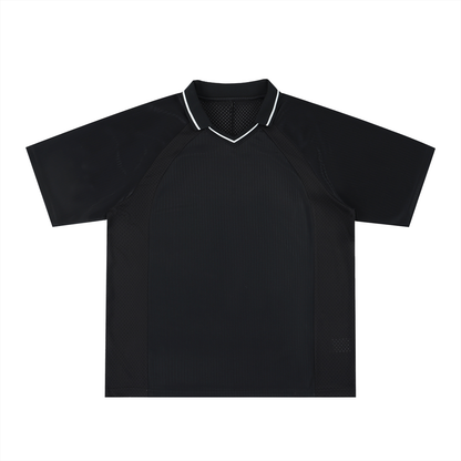 Unisex Striped V-Neck Soccer Jersey in black