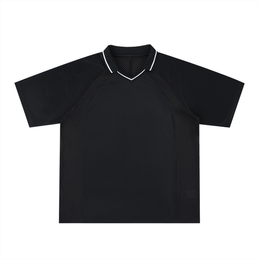 Unisex Striped V-Neck Soccer Jersey in black