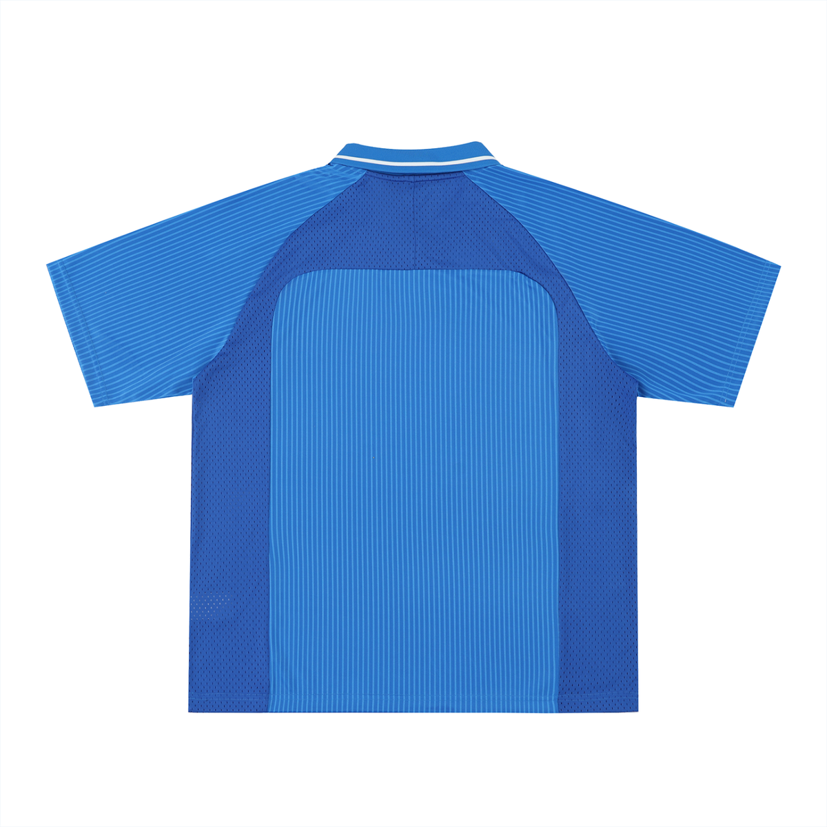 Unisex Striped V-Neck Soccer Jersey in blue, alternate angle