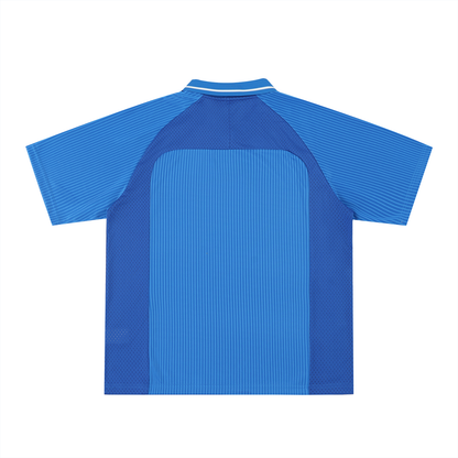 Unisex Striped V-Neck Soccer Jersey in blue, alternate angle