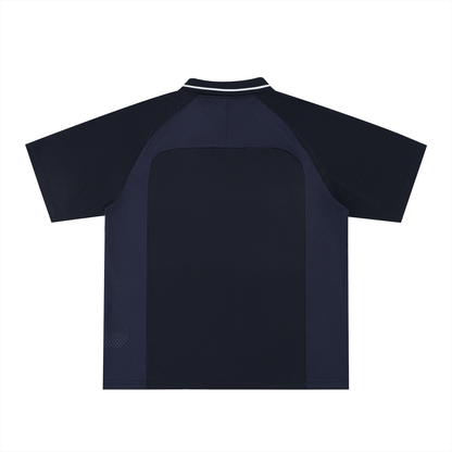 Unisex Striped V-Neck Soccer Jersey in navy blue, alternate angle