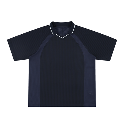 Unisex Striped V-Neck Soccer Jersey in navy blue