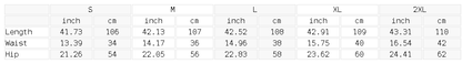 Size chart for the Unisex Striped Waist Wide Leg Pants