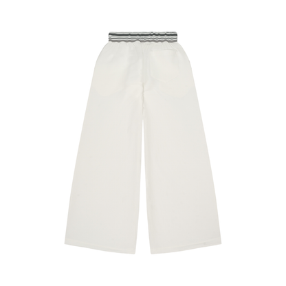 Unisex Striped Waist Wide Leg Pants in white, alternate angle