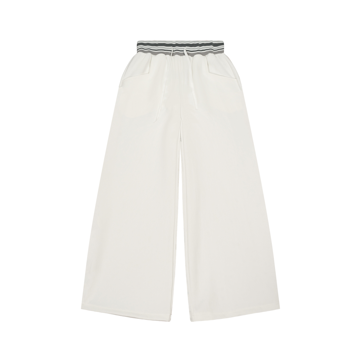 Unisex Striped Waist Wide Leg Pants in white
