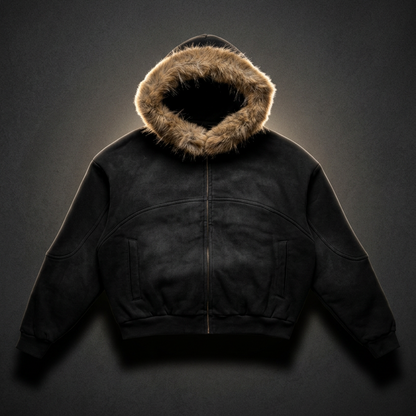 Unisex Sun Fade Boxy Detachable Fur Full Zip Hoodie