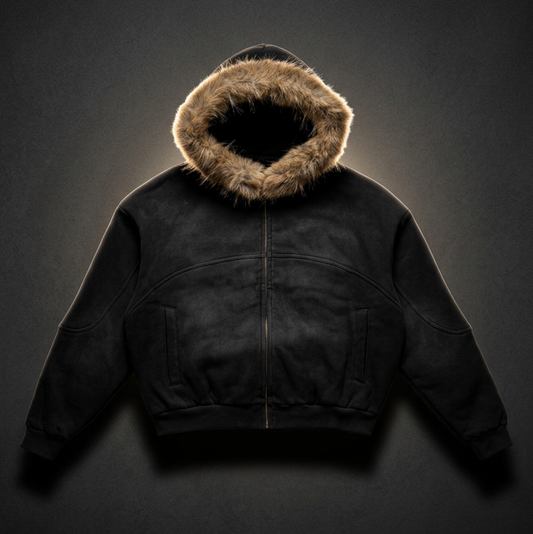 Unisex Sun Fade Boxy Detachable Fur Full Zip Hoodie