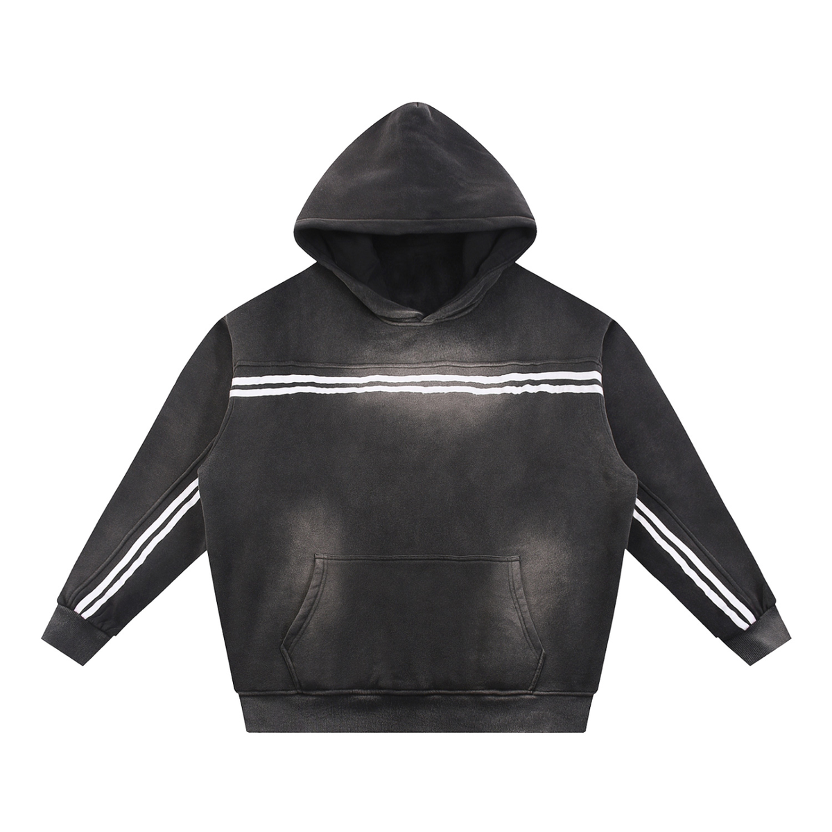 Unisex Sun Fade Contrast Tape Fleece Hoodie in black
