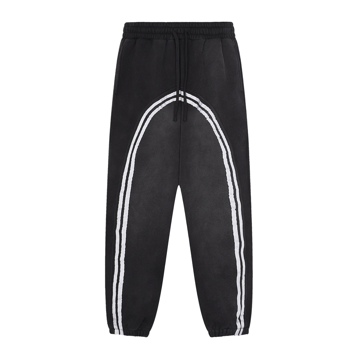 Unisex Sun Fade Contrast Tape Fleece Jogged Sweatpants in black