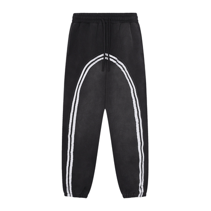 Unisex Sun Fade Contrast Tape Fleece Jogged Sweatpants in black