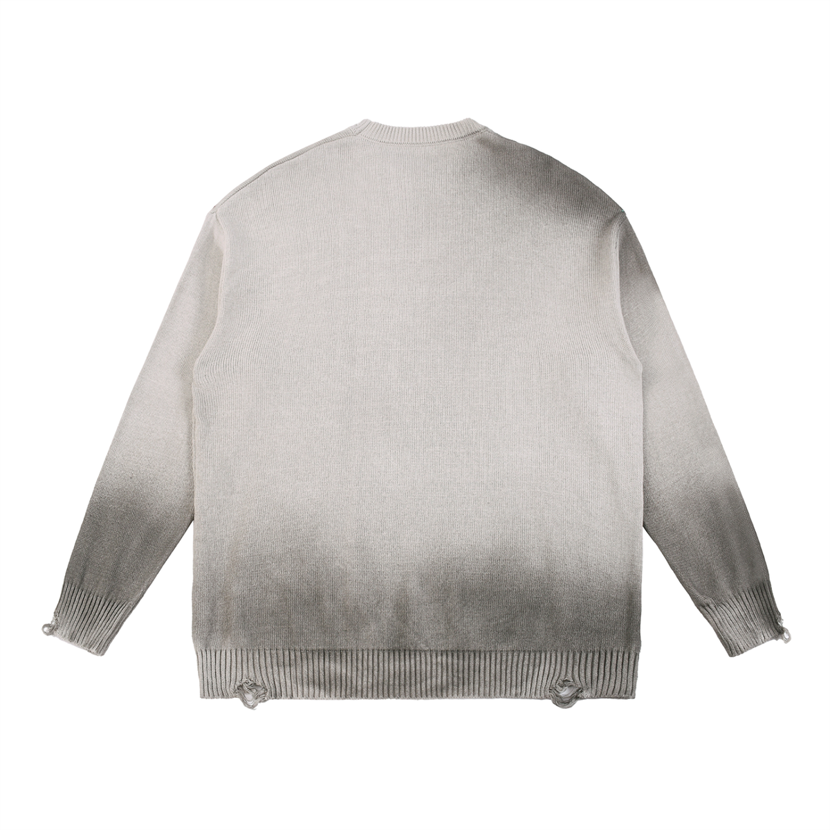 Unisex Sun Fade Distressed Ripped Crewneck Sweater in light gray, alternate angle