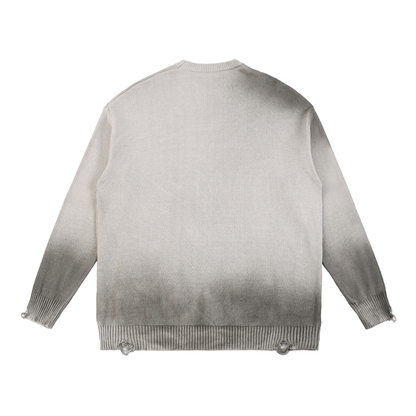 Unisex Sun Fade Distressed Ripped Crewneck Sweater in light gray, alternate angle