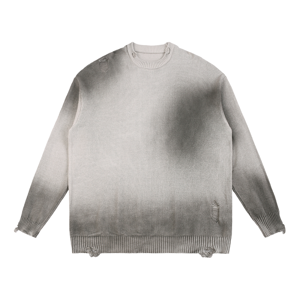 Unisex Sun Fade Distressed Ripped Crewneck Sweater in light gray