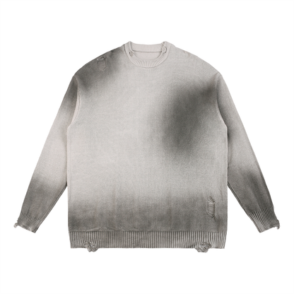 Unisex Sun Fade Distressed Ripped Crewneck Sweater in light gray