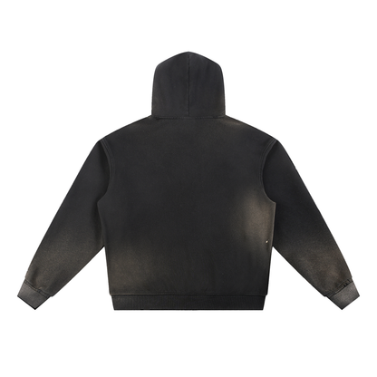 Unisex Sun Fade Frayed Fleece Hoodie in black, alternate angle