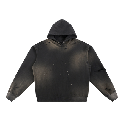 Unisex Sun Fade Frayed Fleece Hoodie in black